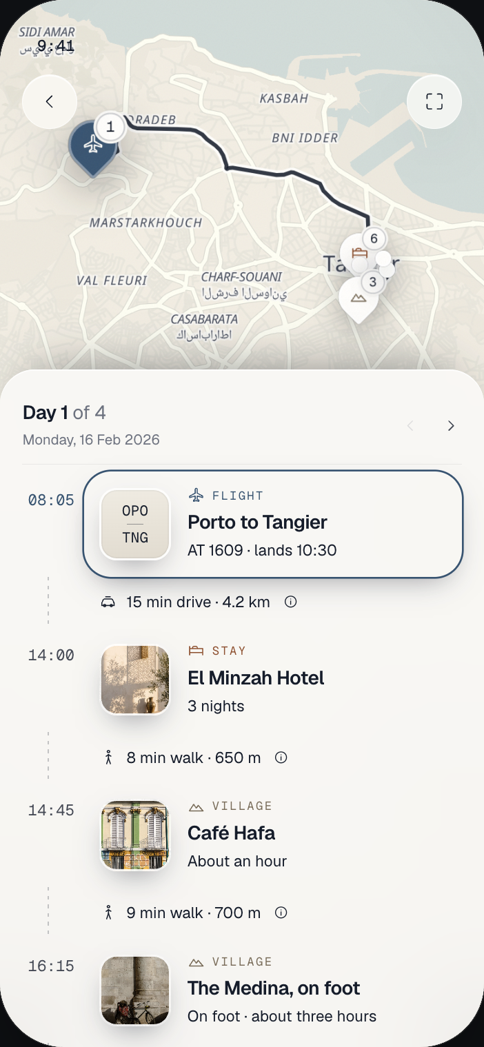 The Passepartout app: day one in Tangier, from the Porto flight to the medina on foot